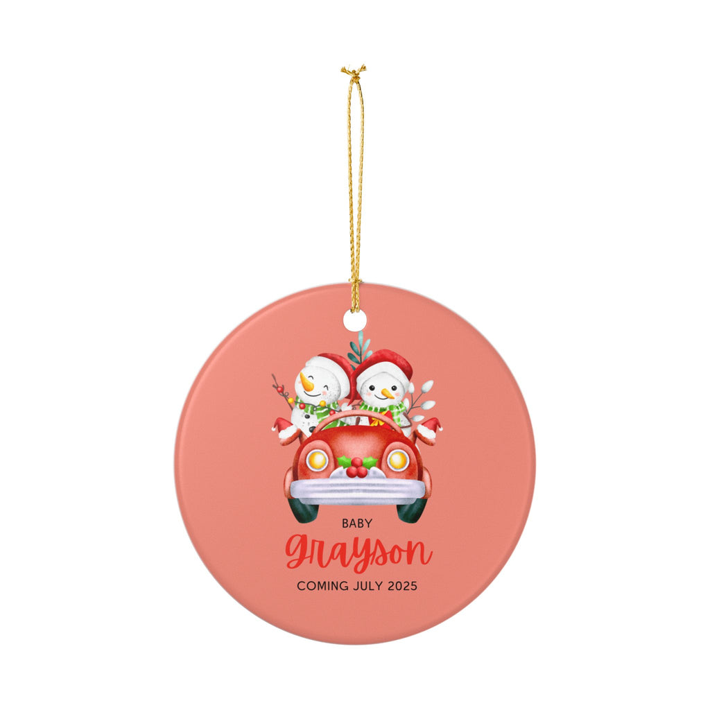 Personalized Holiday Ornament - Baby Grayson Coming July 2025, Customized Christmas Décor, Snowman Car Decoration, Unique Family [...]
