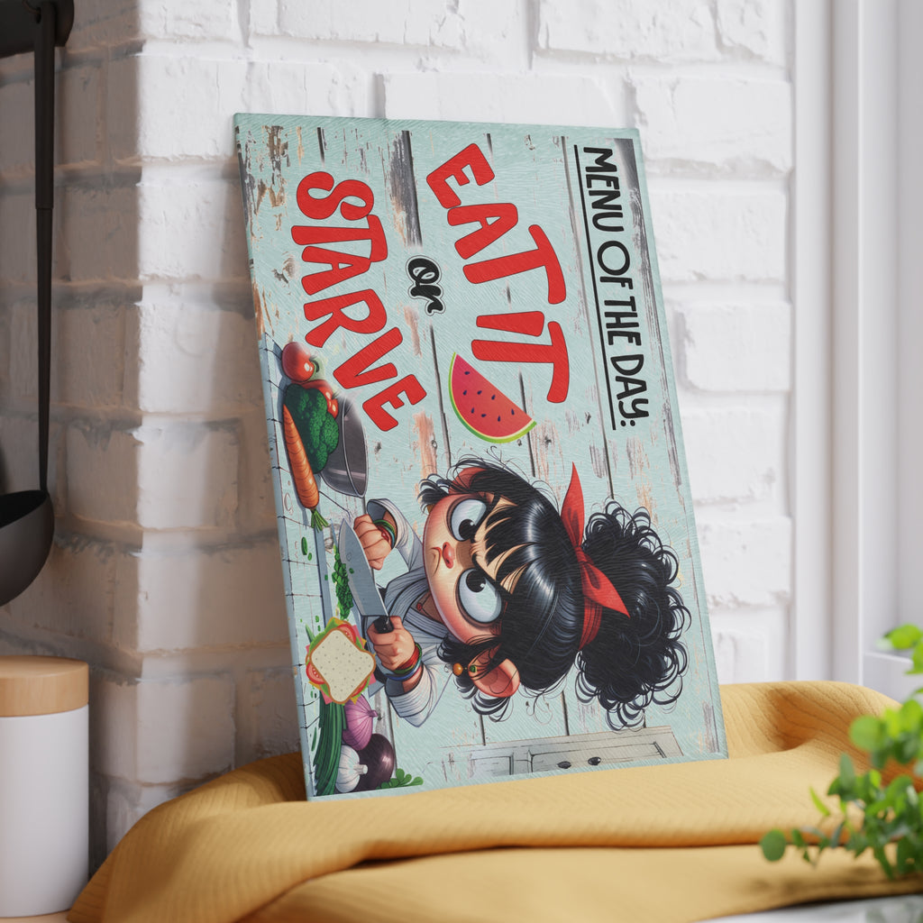 Funny Kitchen Glass Cutting Board with Eat It or Starve Design - Humorous Cooking Decor, Gift for Chefs, Housewarming, Kitchen [...]
