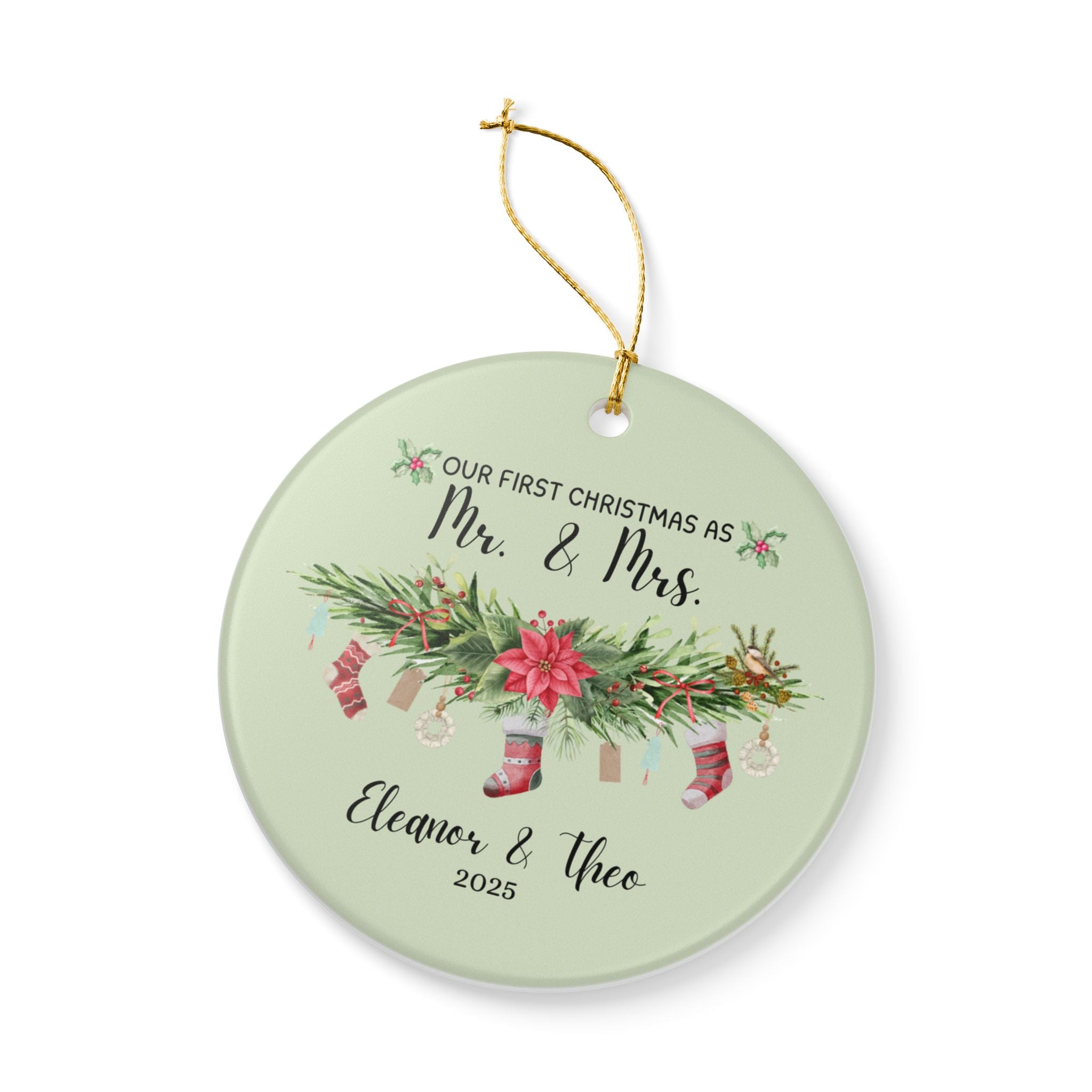 Personalized Christmas Ornament, Keepsake Holiday Decoration, Newlywed Gift, Tree Decor, Family Tradition
