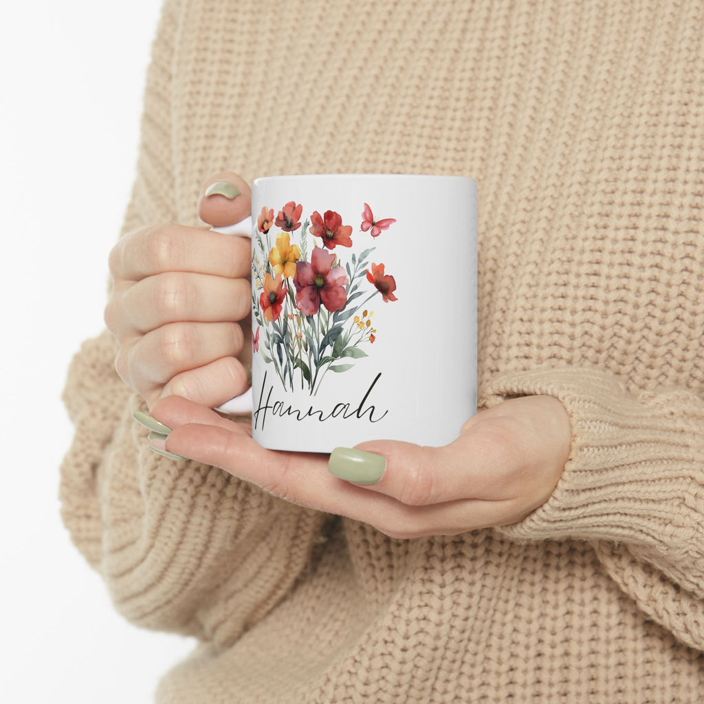 Personalized Floral Ceramic Mug, Customized Gift, Coffee Cup, Tea Mug, Birthday Gift, Housewarming Gift