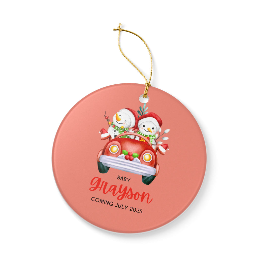 Personalized Holiday Ornament - Baby Grayson Coming July 2025, Customized Christmas Décor, Snowman Car Decoration, Unique Family [...]
