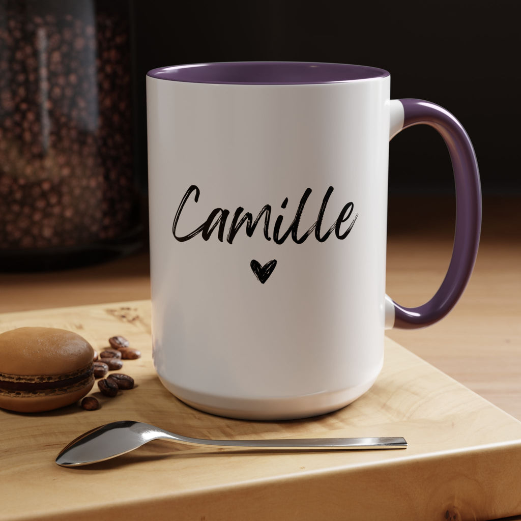 Personalized Accent Coffee Mug, Gift for Coffee Lovers, Custom Name Mug, Heart Design, Perfect for Birthdays, Special Occasions