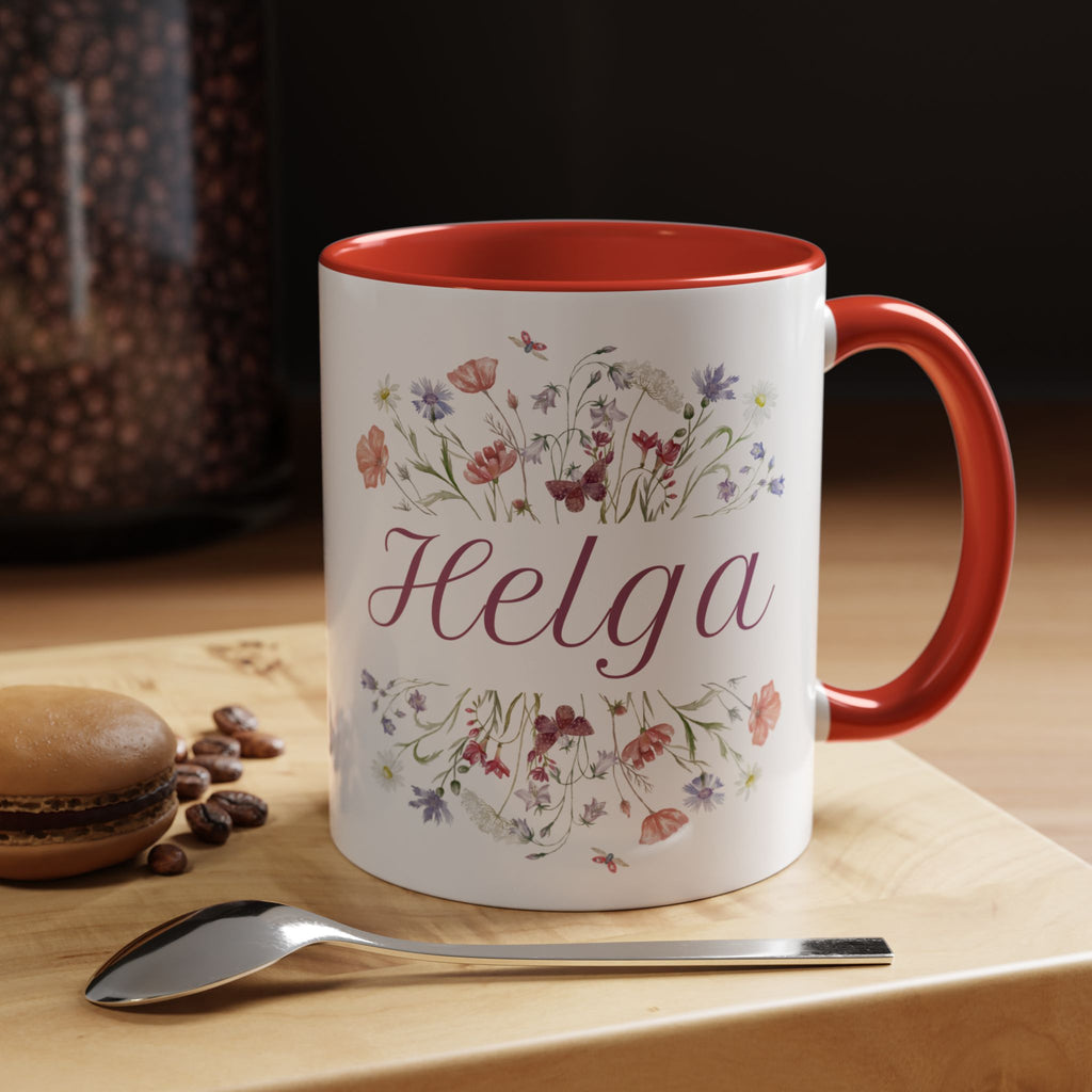 Floral Accent Coffee Mug for Helga, Personalized Gift, Floral Design, Custom Mug, Tea Lover Gift, Birthday Present