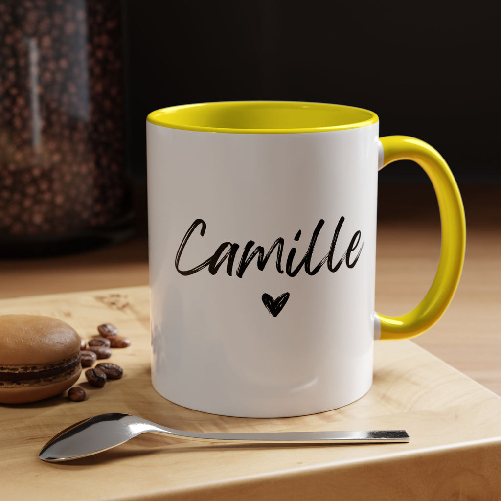 Personalized Accent Coffee Mug, Gift for Coffee Lovers, Custom Name Mug, Heart Design, Perfect for Birthdays, Special Occasions