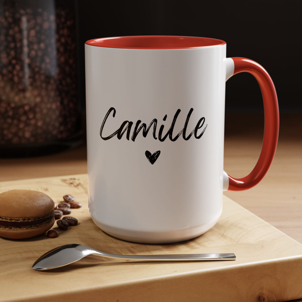 Personalized Accent Coffee Mug, Gift for Coffee Lovers, Custom Name Mug, Heart Design, Perfect for Birthdays, Special Occasions
