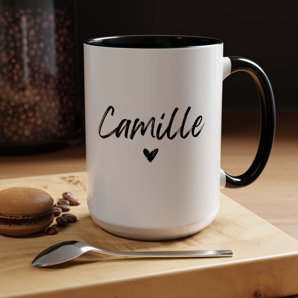Personalized Accent Coffee Mug, Gift for Coffee Lovers, Custom Name Mug, Heart Design, Perfect for Birthdays, Special Occasions