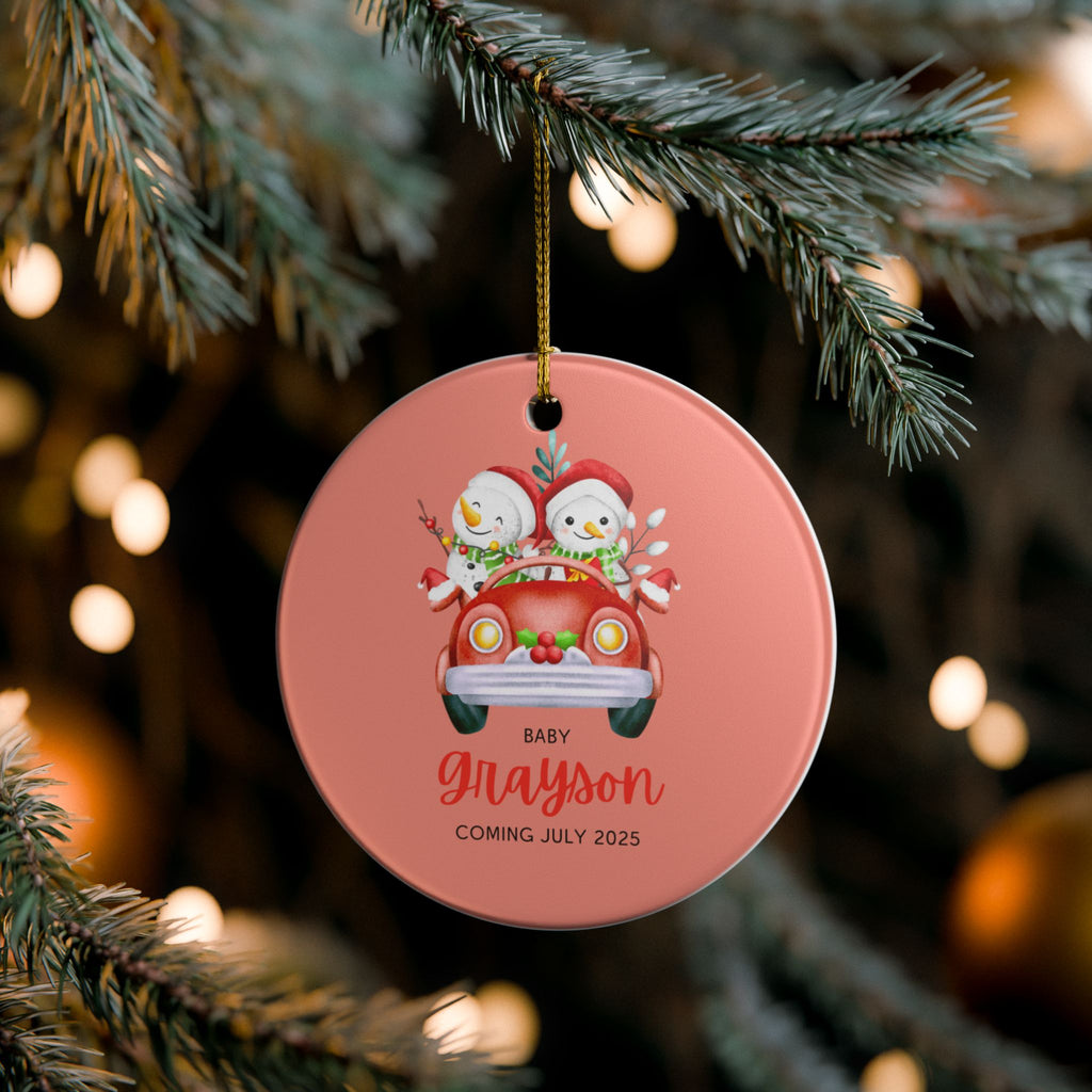 Personalized Holiday Ornament - Baby Grayson Coming July 2025, Customized Christmas Décor, Snowman Car Decoration, Unique Family [...]