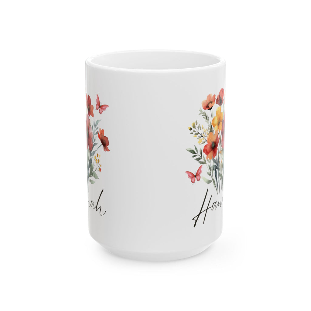 Personalized Floral Ceramic Mug, Customized Gift, Coffee Cup, Tea Mug, Birthday Gift, Housewarming Gift