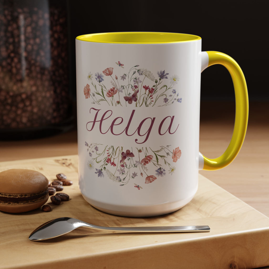 Floral Accent Coffee Mug for Helga, Personalized Gift, Floral Design, Custom Mug, Tea Lover Gift, Birthday Present