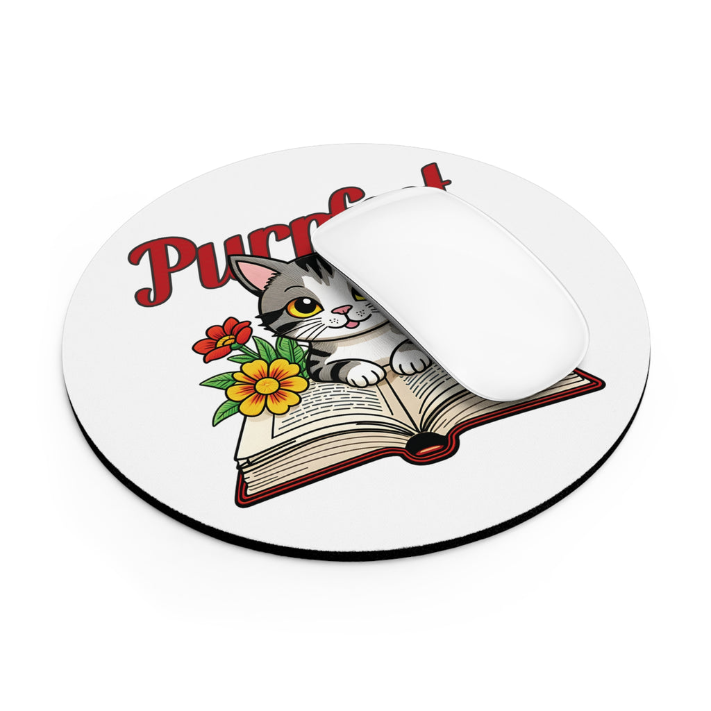 Purrfect Cat Mouse Pad, Cute Cat Decor, Gift for Cat Lovers, Office Supplies, Book Lover Gift, Cat-Themed Desk Accessory