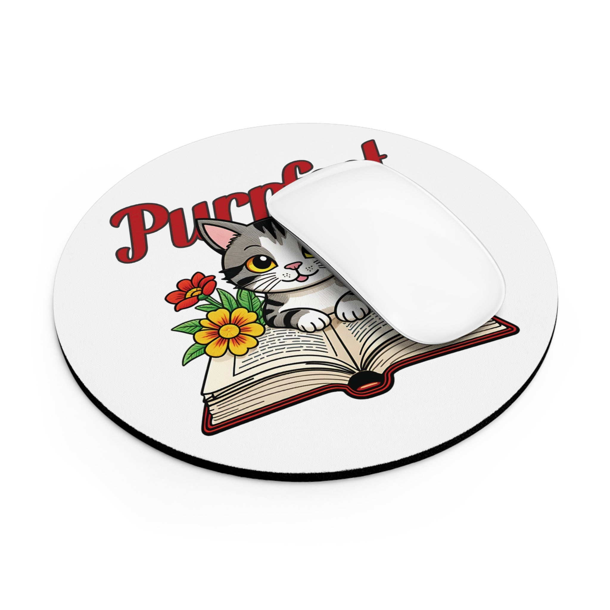 Purrfect Cat Mouse Pad, Cute Cat Decor, Gift for Cat Lovers, Office Supplies, Book Lover Gift, Cat-Themed Desk Accessory