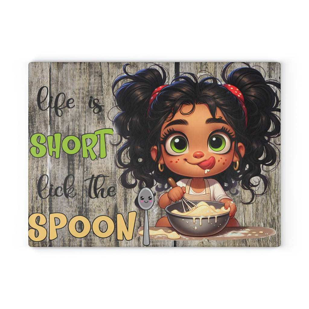 Whimsical Glass Cutting Board - 'Life is Short, Lick the Spoon!' Kitchen Gift, Cooking Accessory, Fun Decor, Gift for Foodies, Unique [...]