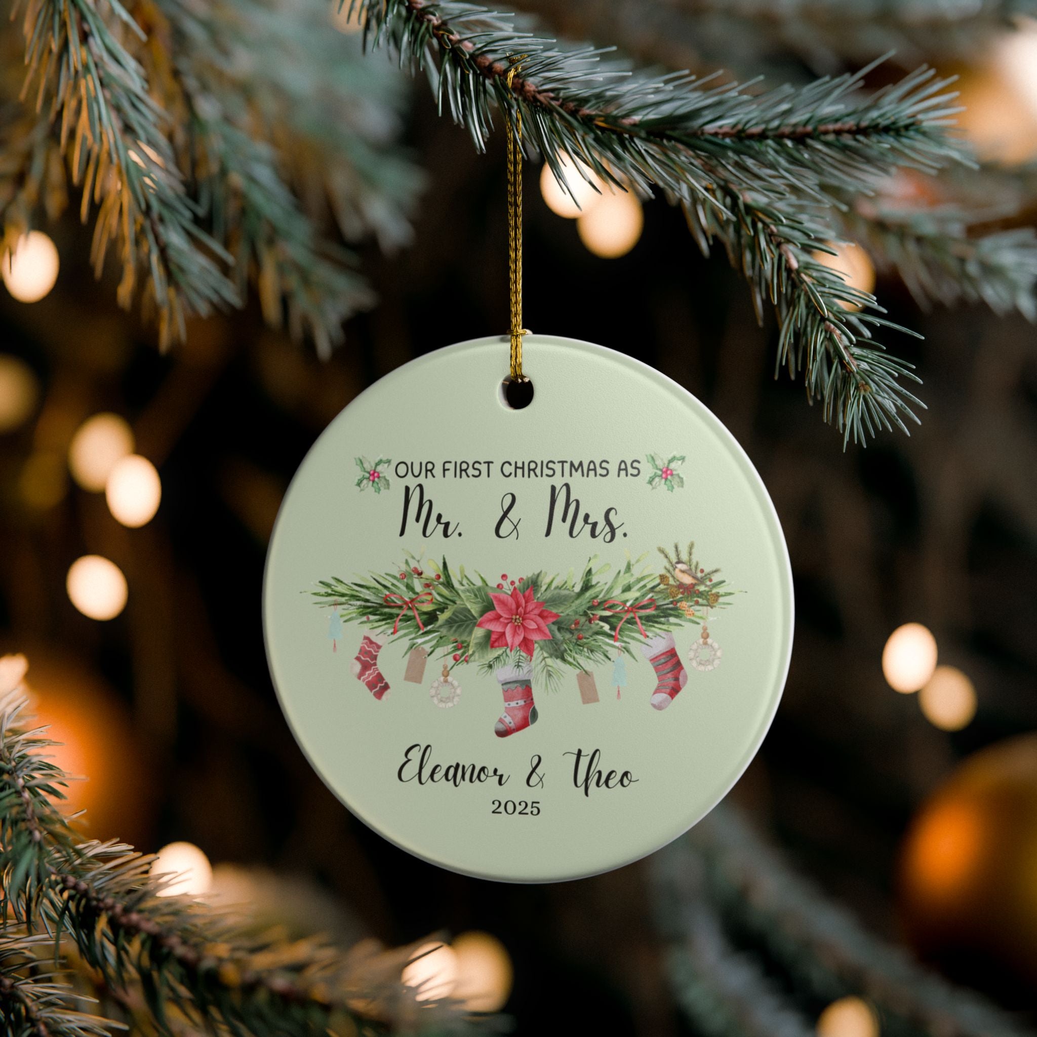Personalized Christmas Ornament, Keepsake Holiday Decoration, Newlywed Gift, Tree Decor, Family Tradition