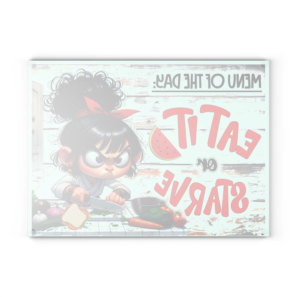 Funny Kitchen Glass Cutting Board with Eat It or Starve Design - Humorous Cooking Decor, Gift for Chefs, Housewarming, Kitchen [...]