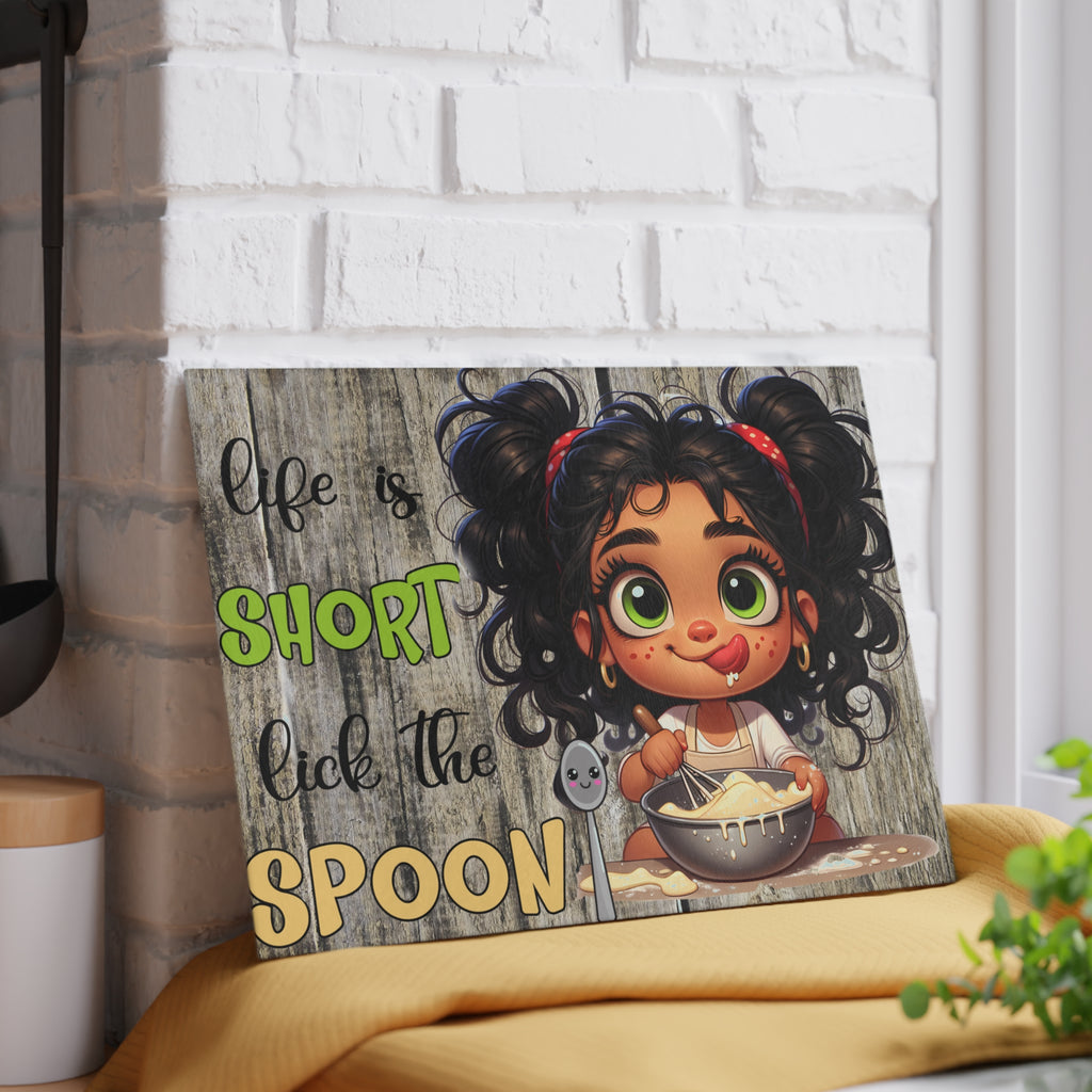 Whimsical Glass Cutting Board - 'Life is Short, Lick the Spoon!' Kitchen Gift, Cooking Accessory, Fun Decor, Gift for Foodies, Unique [...]