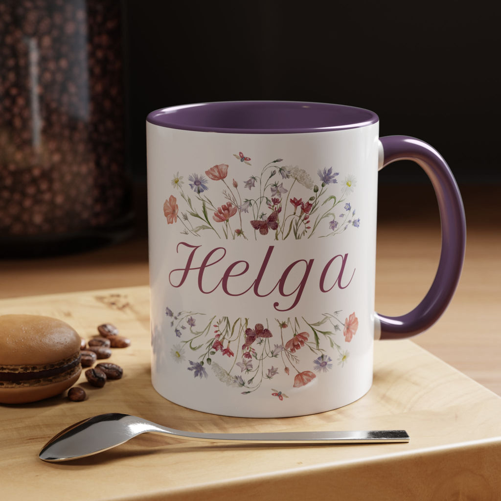 Floral Accent Coffee Mug for Helga, Personalized Gift, Floral Design, Custom Mug, Tea Lover Gift, Birthday Present