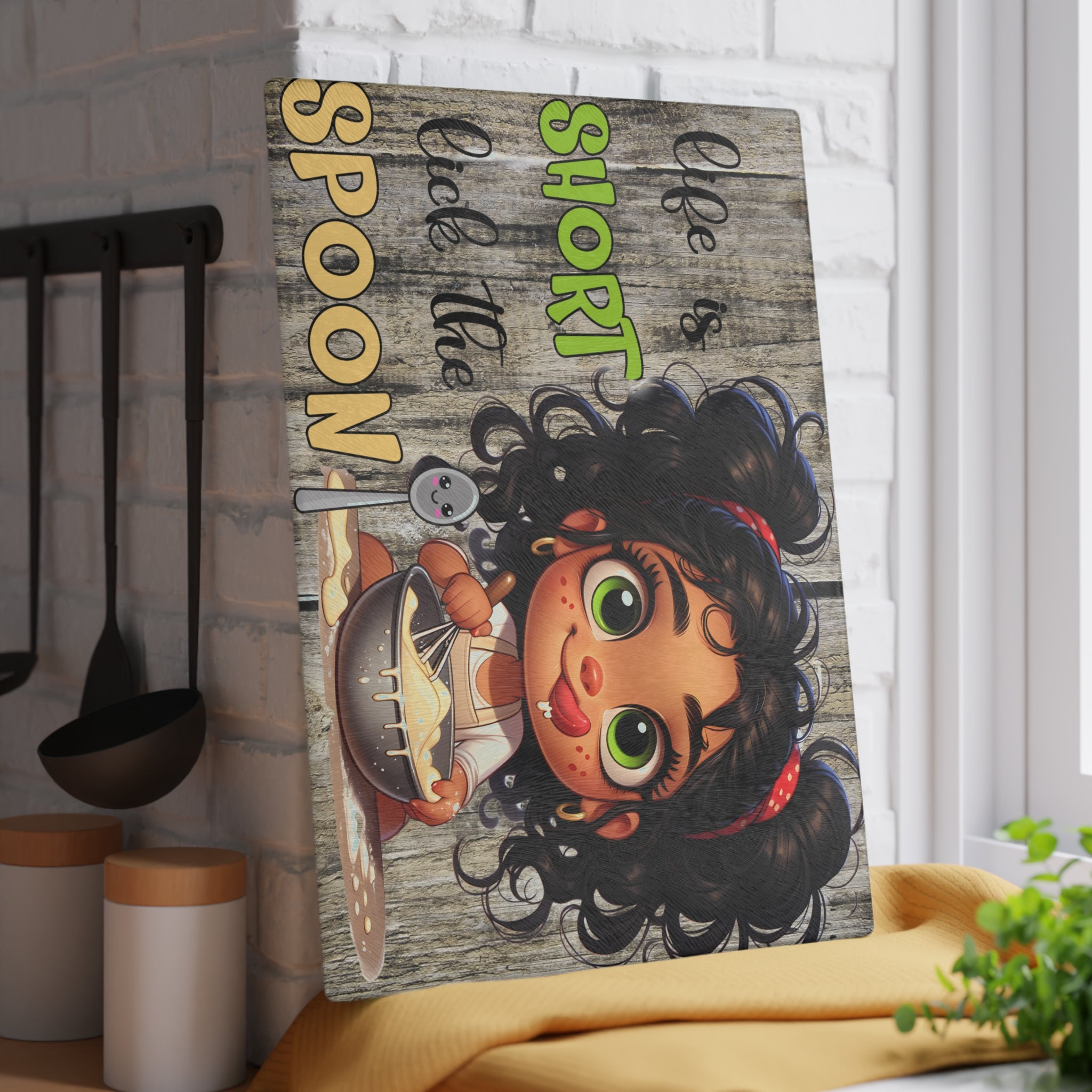 Whimsical Glass Cutting Board - 'Life is Short, Lick the Spoon!' Kitchen Gift, Cooking Accessory, Fun Decor, Gift for Foodies, Unique [...]