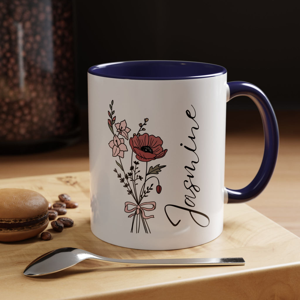 Personalized Floral Accent Coffee Mug - Custom Drinkware for Mom, Gifts for Her, Birthday, Mother's Day, Cozy Coffee Moments