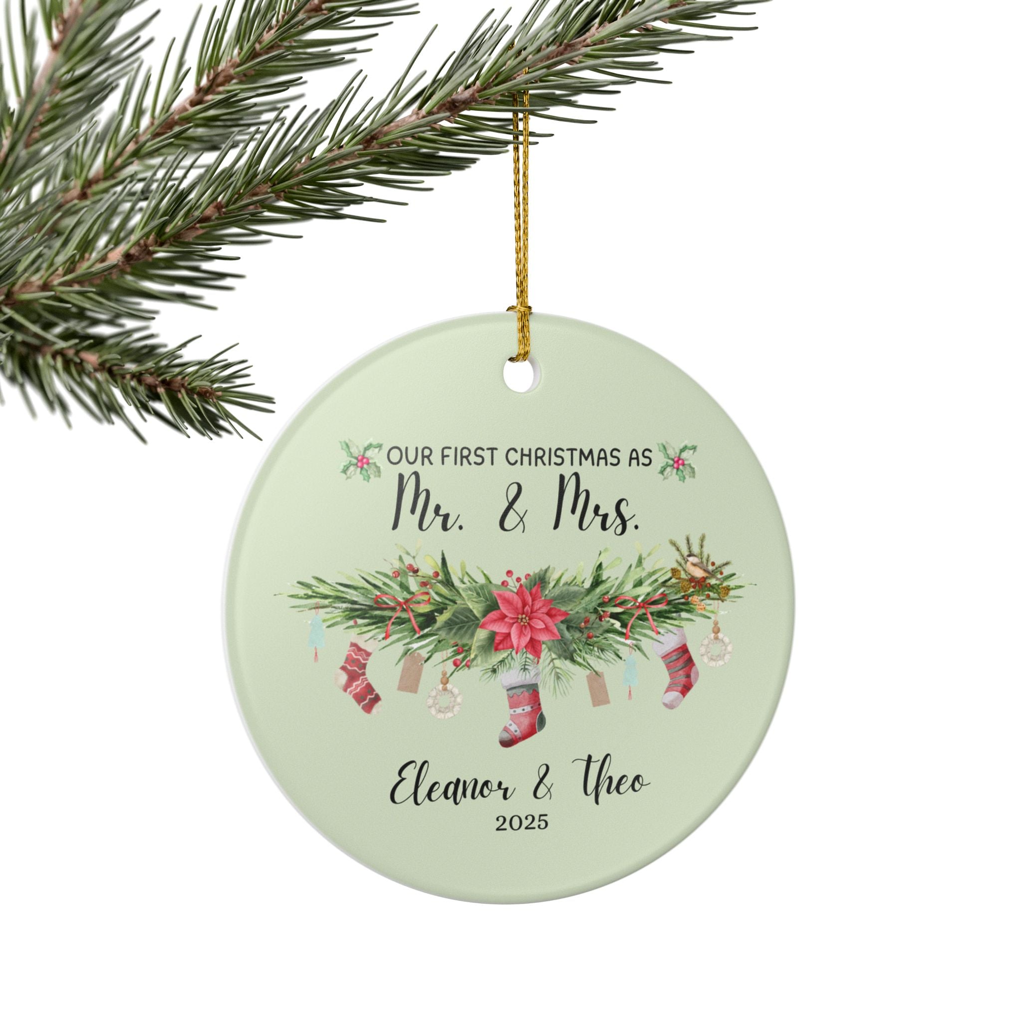 Personalized Christmas Ornament, Keepsake Holiday Decoration, Newlywed Gift, Tree Decor, Family Tradition