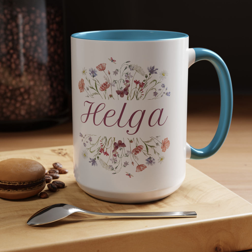Floral Accent Coffee Mug for Helga, Personalized Gift, Floral Design, Custom Mug, Tea Lover Gift, Birthday Present