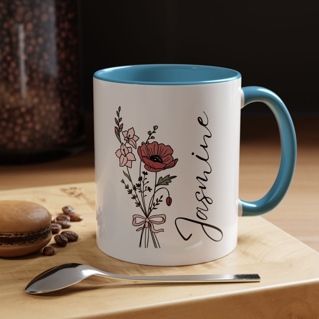 Personalized Floral Accent Coffee Mug - Custom Drinkware for Mom, Gifts for Her, Birthday, Mother's Day, Cozy Coffee Moments