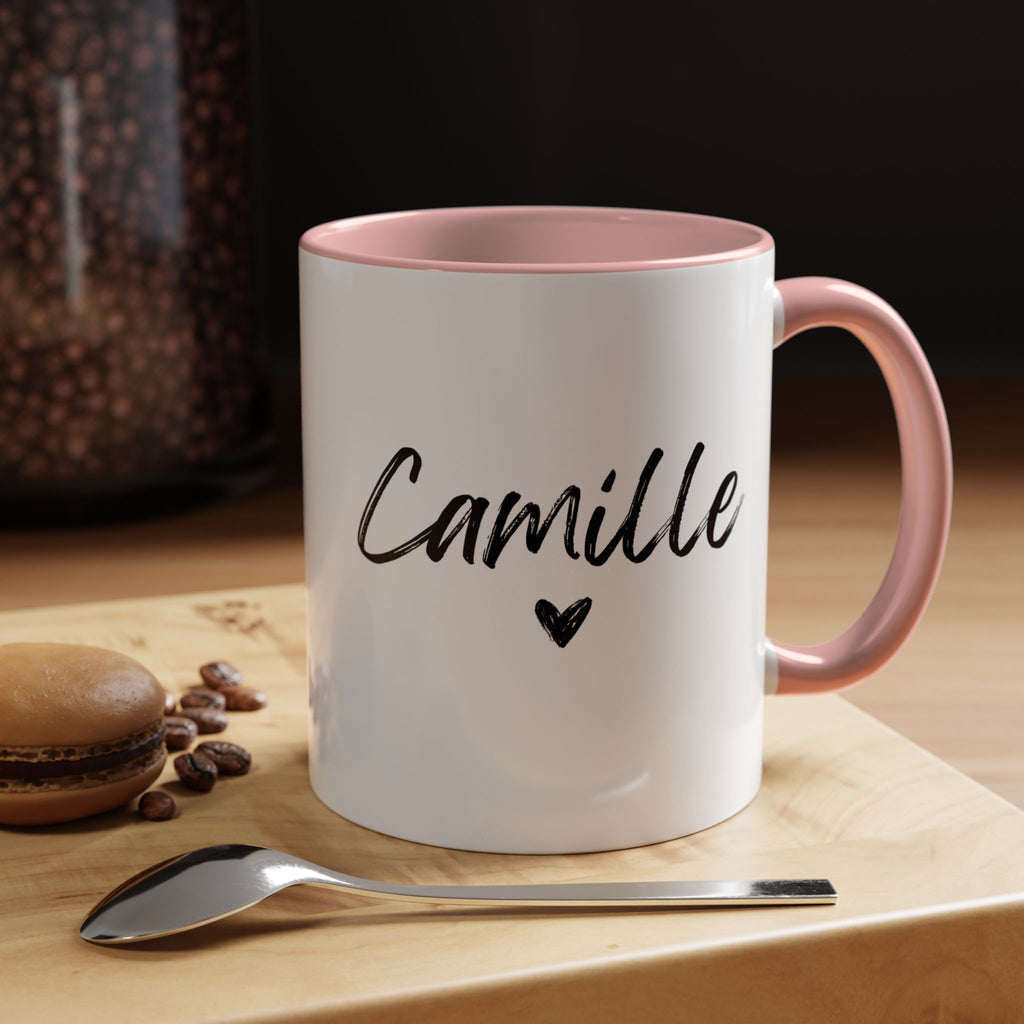 Personalized Accent Coffee Mug, Gift for Coffee Lovers, Custom Name Mug, Heart Design, Perfect for Birthdays, Special Occasions