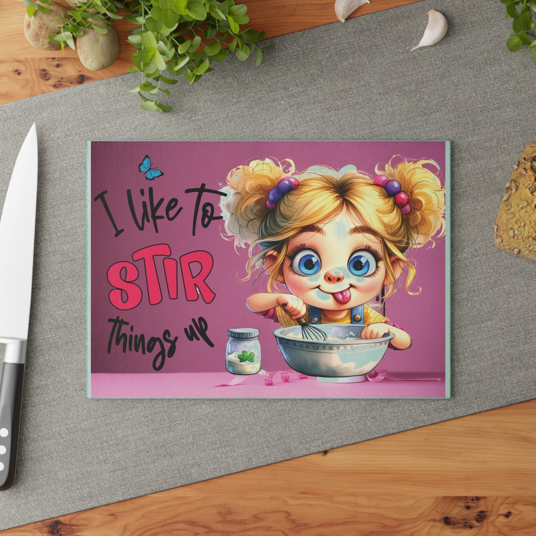 Playful Kitchen Glass Cutting Board, Fun Gift for Bakers, Cooking Decor, Unique Housewarming, Birthday, Kitchen Art