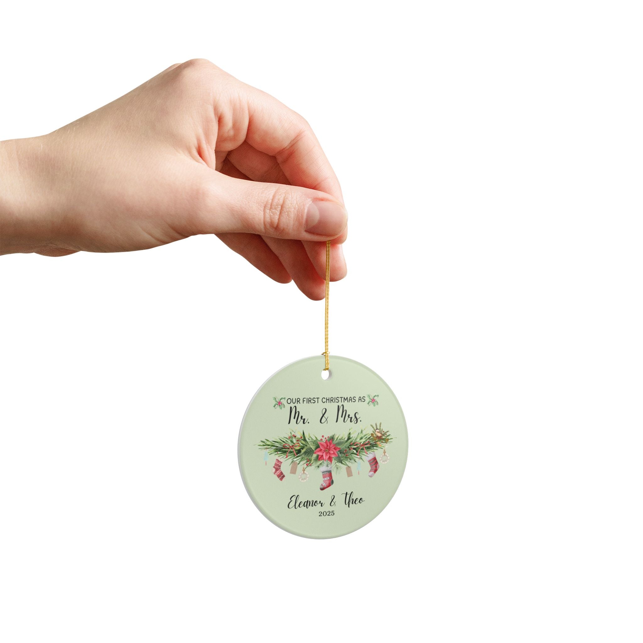 Personalized Christmas Ornament, Keepsake Holiday Decoration, Newlywed Gift, Tree Decor, Family Tradition
