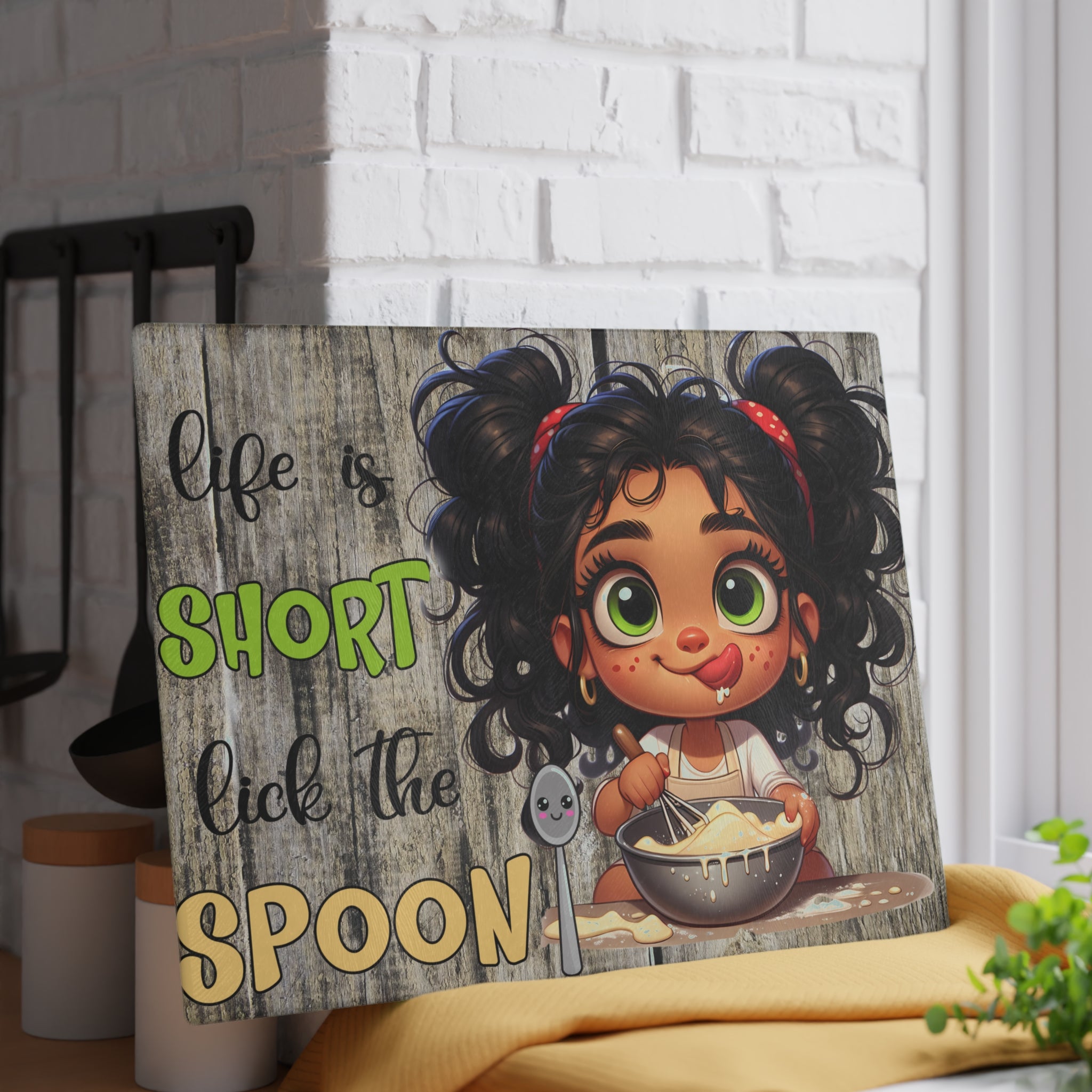 Whimsical Glass Cutting Board - 'Life is Short, Lick the Spoon!' Kitchen Gift, Cooking Accessory, Fun Decor, Gift for Foodies, Unique [...]