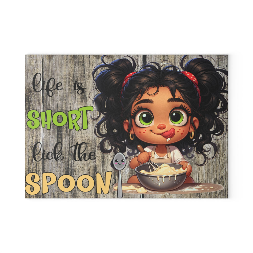 Whimsical Glass Cutting Board - 'Life is Short, Lick the Spoon!' Kitchen Gift, Cooking Accessory, Fun Decor, Gift for Foodies, Unique [...]