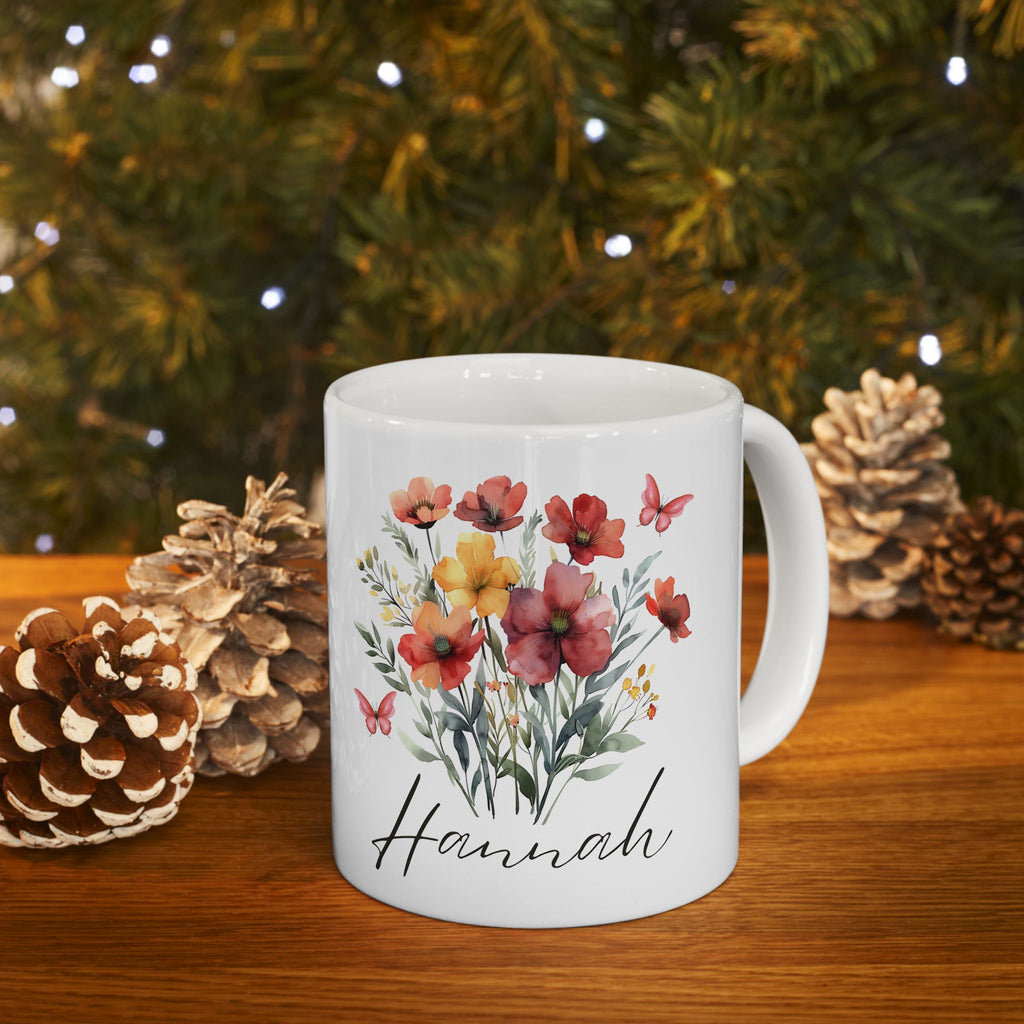 Personalized Floral Ceramic Mug, Customized Gift, Coffee Cup, Tea Mug, Birthday Gift, Housewarming Gift