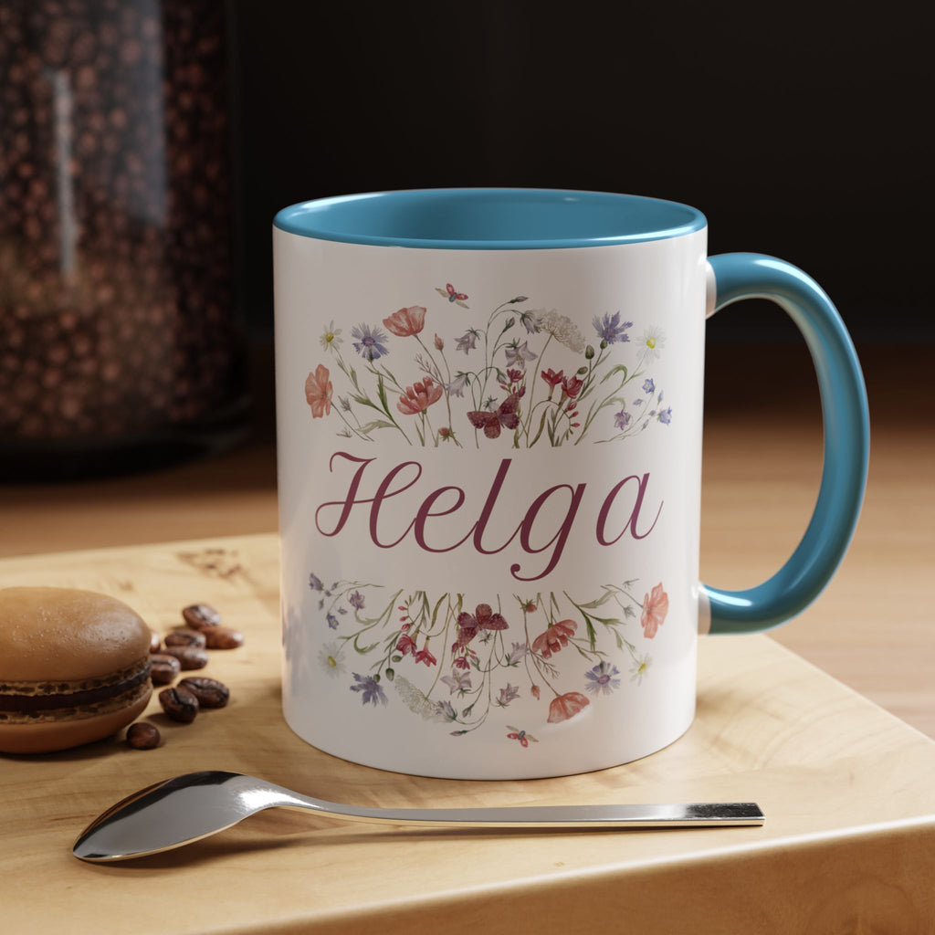 Floral Accent Coffee Mug for Helga, Personalized Gift, Floral Design, Custom Mug, Tea Lover Gift, Birthday Present