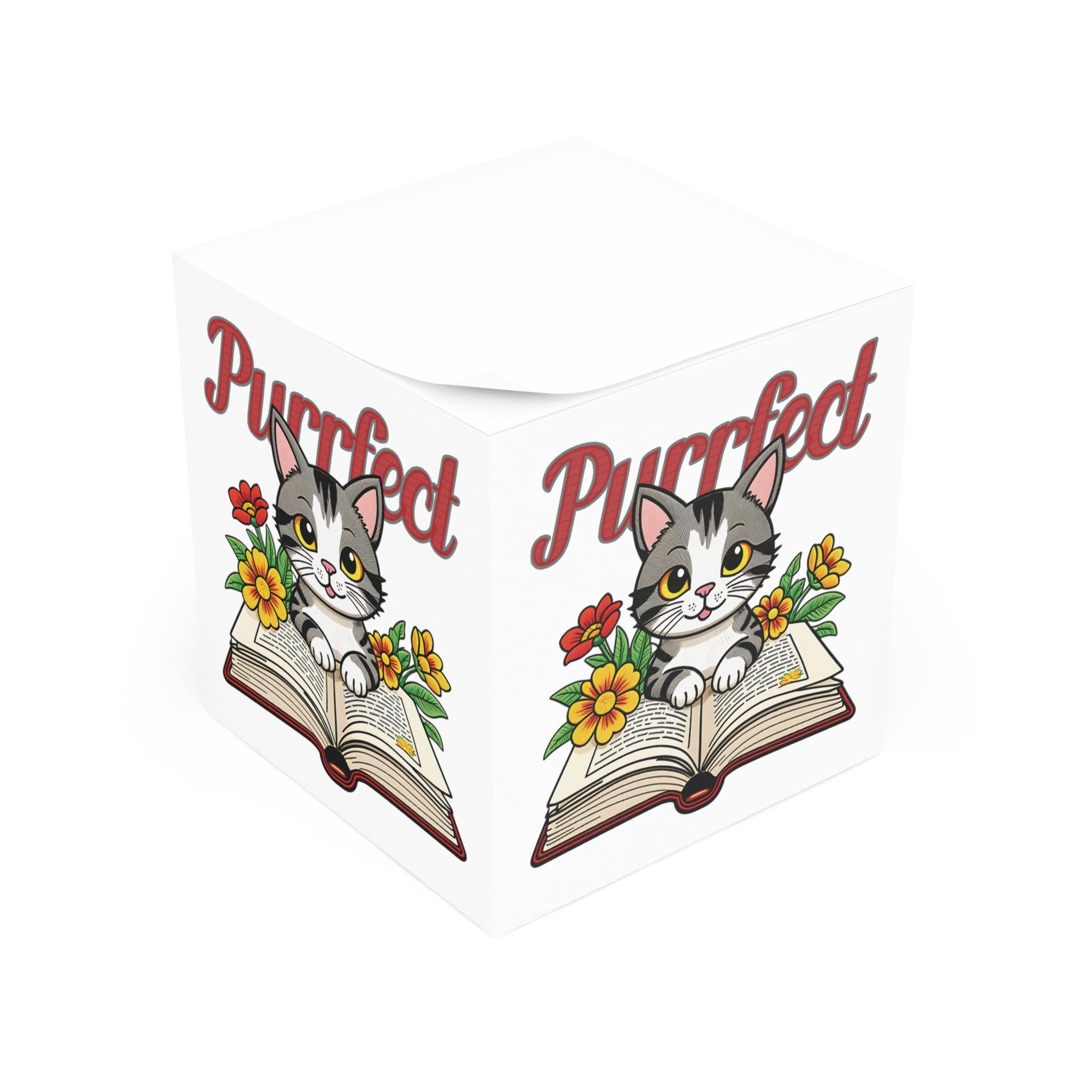 Purrfect Note Cube - Cat Lover Gift, Cute Desk Accessory, Pet-Themed Stationery, Cat Decoration, Floral Note Pad