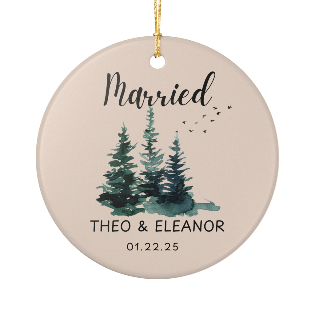 Personalized Wedding Ornament, Custom Married Keepsake, Holiday Decor, Bridal Gift, Tree Ornament, Engagement Decoration