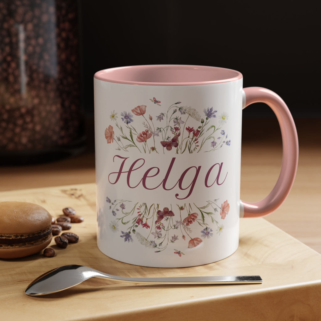 Floral Accent Coffee Mug for Helga, Personalized Gift, Floral Design, Custom Mug, Tea Lover Gift, Birthday Present