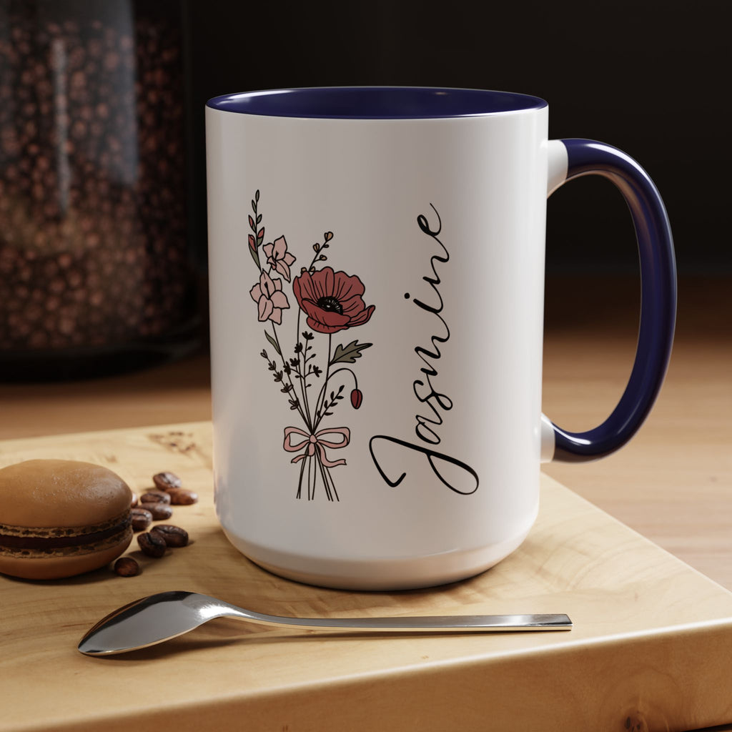 Personalized Floral Accent Coffee Mug - Custom Drinkware for Mom, Gifts for Her, Birthday, Mother's Day, Cozy Coffee Moments