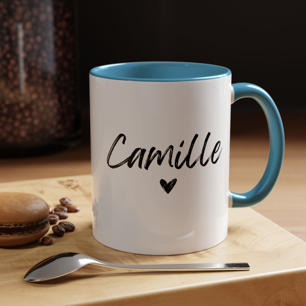 Personalized Accent Coffee Mug, Gift for Coffee Lovers, Custom Name Mug, Heart Design, Perfect for Birthdays, Special Occasions