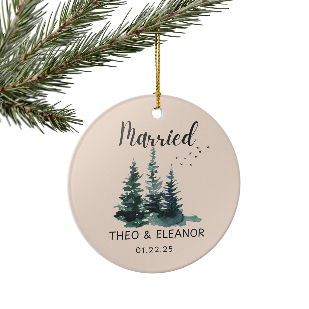 Personalized Wedding Ornament, Custom Married Keepsake, Holiday Decor, Bridal Gift, Tree Ornament, Engagement Decoration