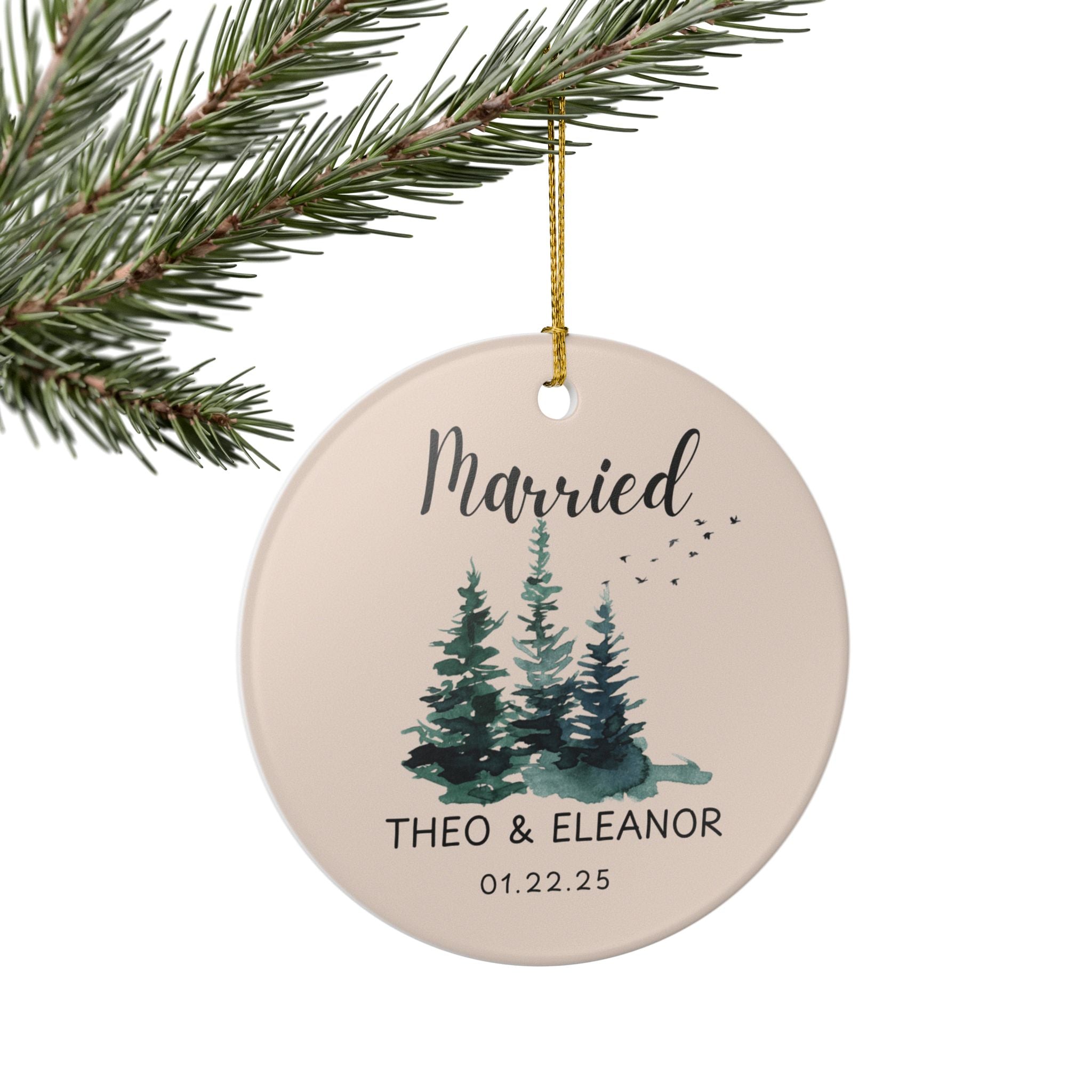 Personalized Wedding Ornament, Custom Married Keepsake, Holiday Decor, Bridal Gift, Tree Ornament, Engagement Decoration