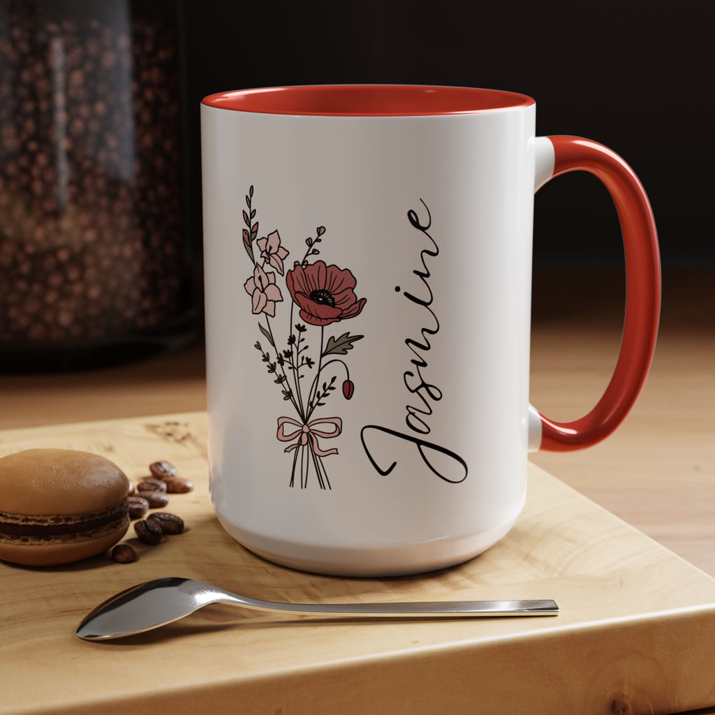 Personalized Floral Accent Coffee Mug - Custom Drinkware for Mom, Gifts for Her, Birthday, Mother's Day, Cozy Coffee Moments