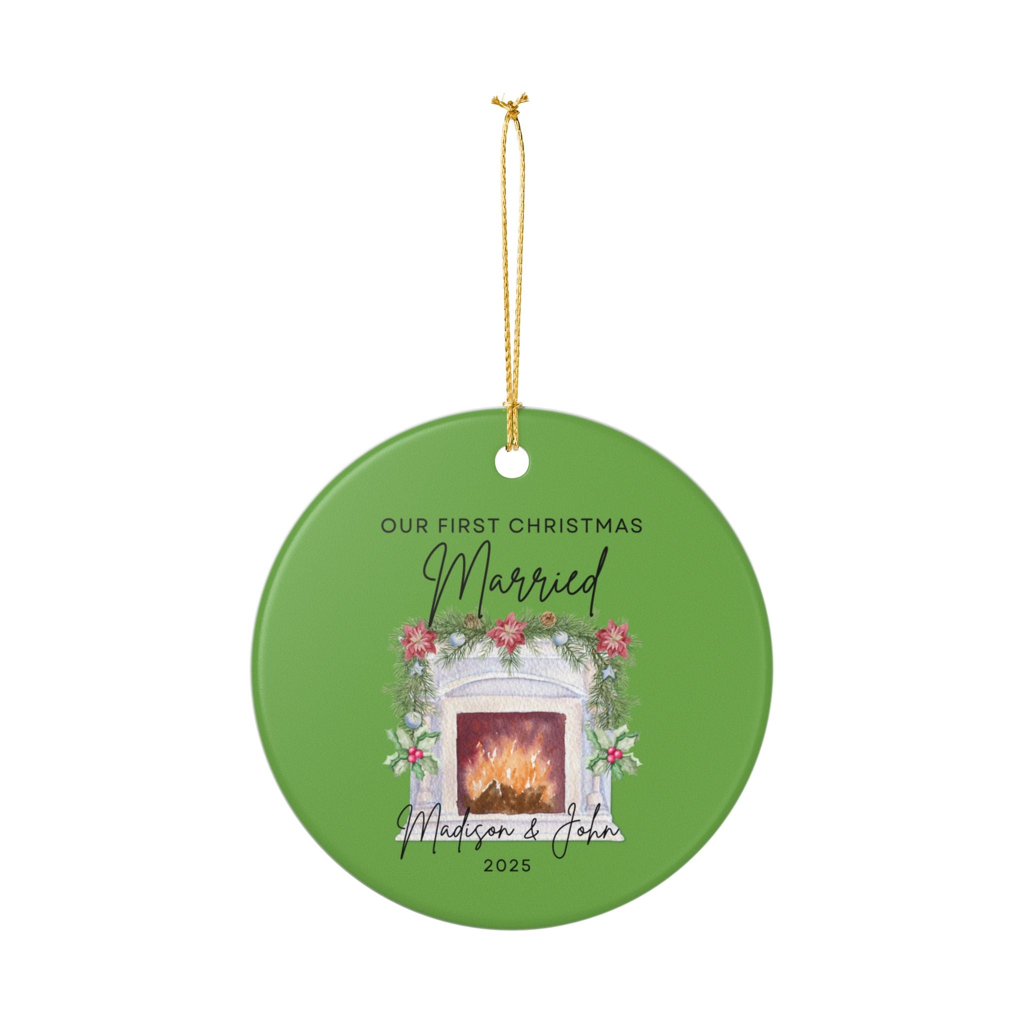 Personalized Christmas Ornament, First Christmas Married Keepsake, Holiday Decor, Wedding Gift, Custom Ceramic Decoration