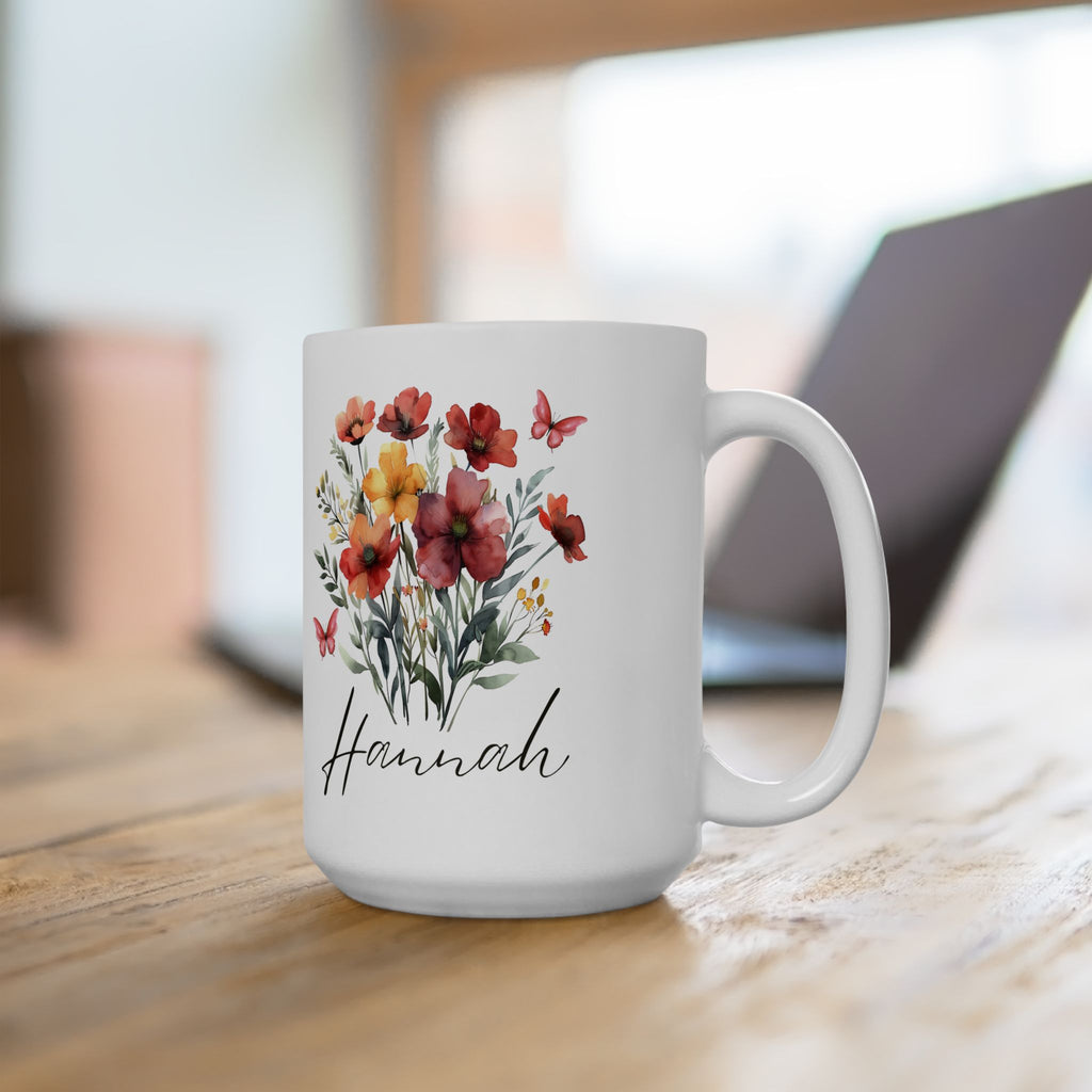 Personalized Floral Ceramic Mug, Customized Gift, Coffee Cup, Tea Mug, Birthday Gift, Housewarming Gift