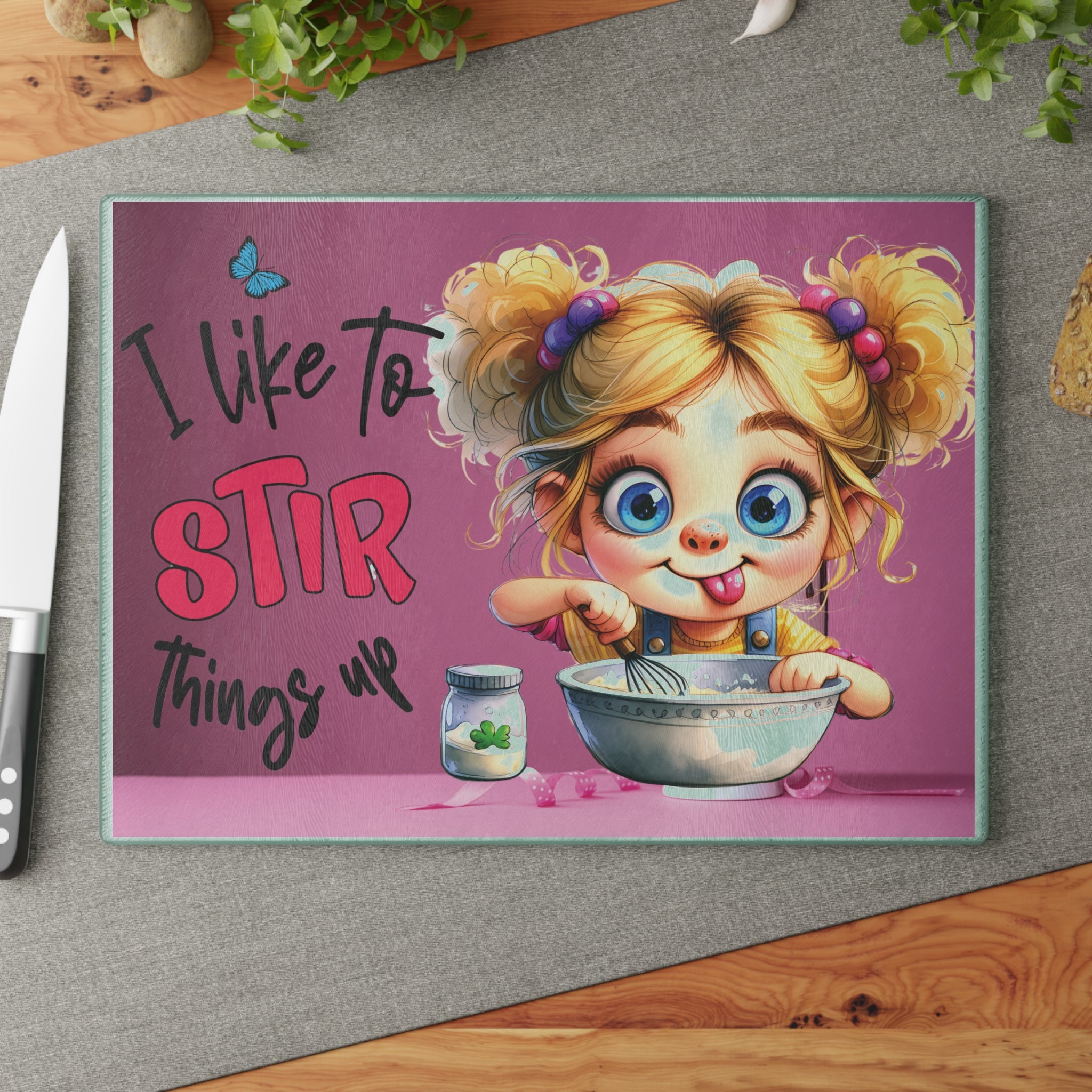 Playful Kitchen Glass Cutting Board, Fun Gift for Bakers, Cooking Decor, Unique Housewarming, Birthday, Kitchen Art