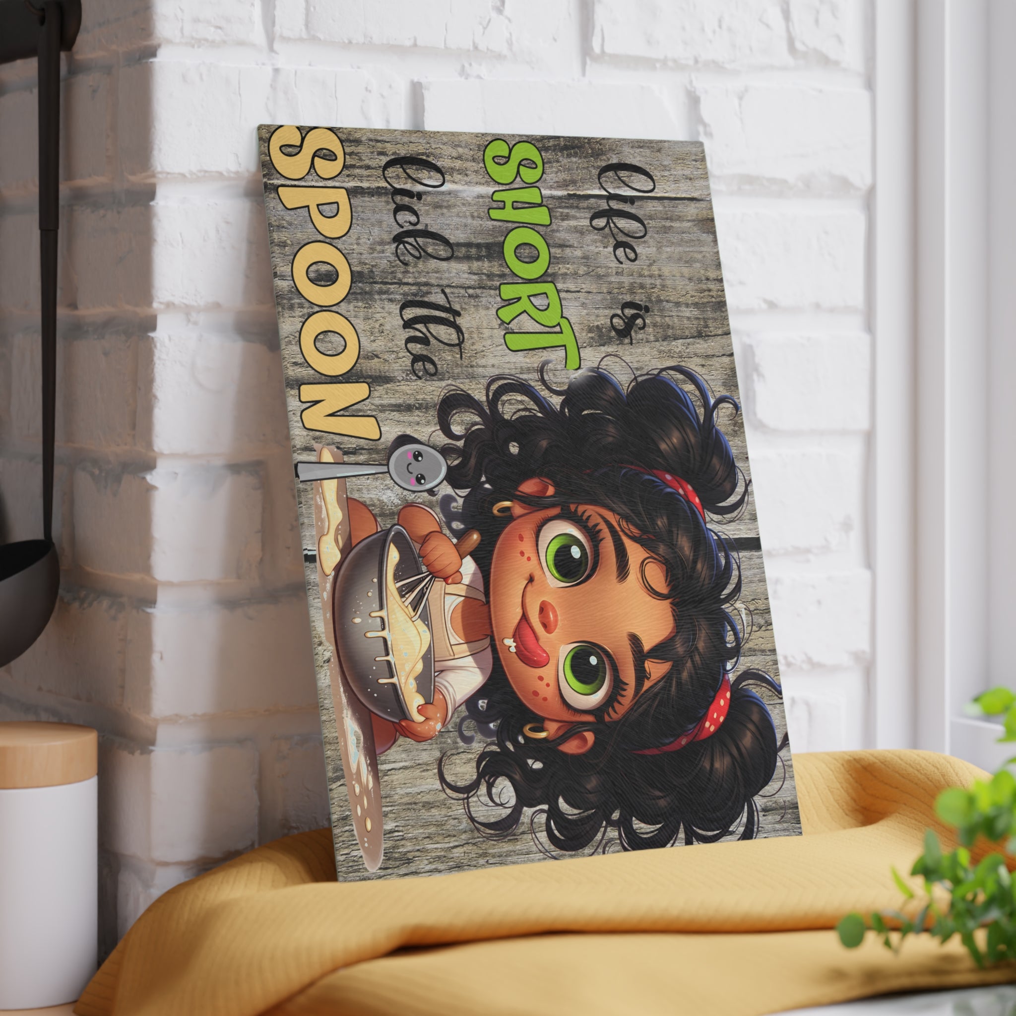 Whimsical Glass Cutting Board - 'Life is Short, Lick the Spoon!' Kitchen Gift, Cooking Accessory, Fun Decor, Gift for Foodies, Unique [...]