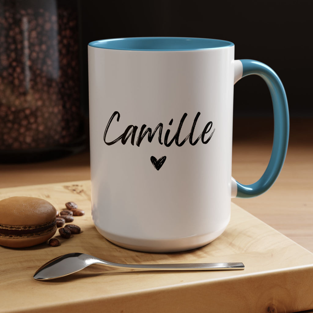 Personalized Accent Coffee Mug, Gift for Coffee Lovers, Custom Name Mug, Heart Design, Perfect for Birthdays, Special Occasions