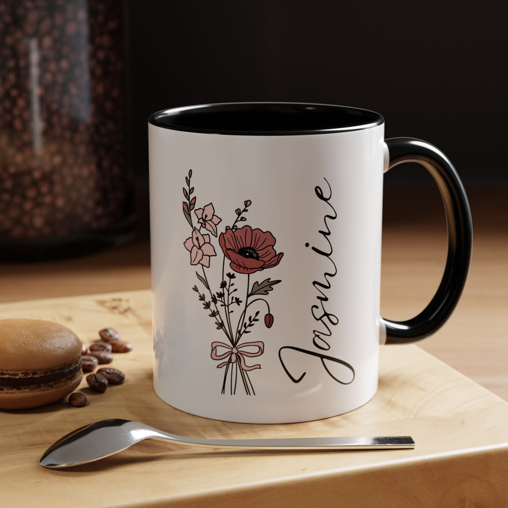 Personalized Floral Accent Coffee Mug - Custom Drinkware for Mom, Gifts for Her, Birthday, Mother's Day, Cozy Coffee Moments