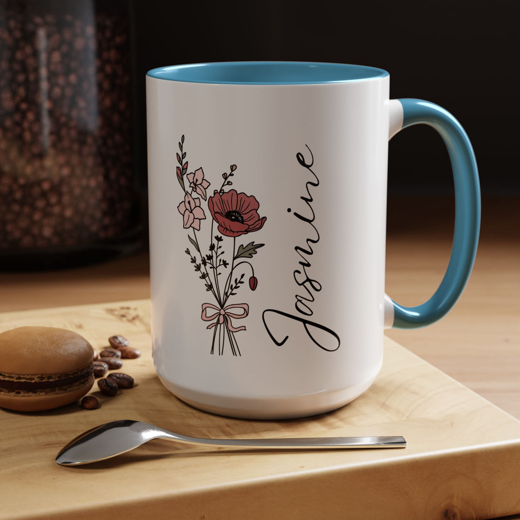 Personalized Floral Accent Coffee Mug - Custom Drinkware for Mom, Gifts for Her, Birthday, Mother's Day, Cozy Coffee Moments