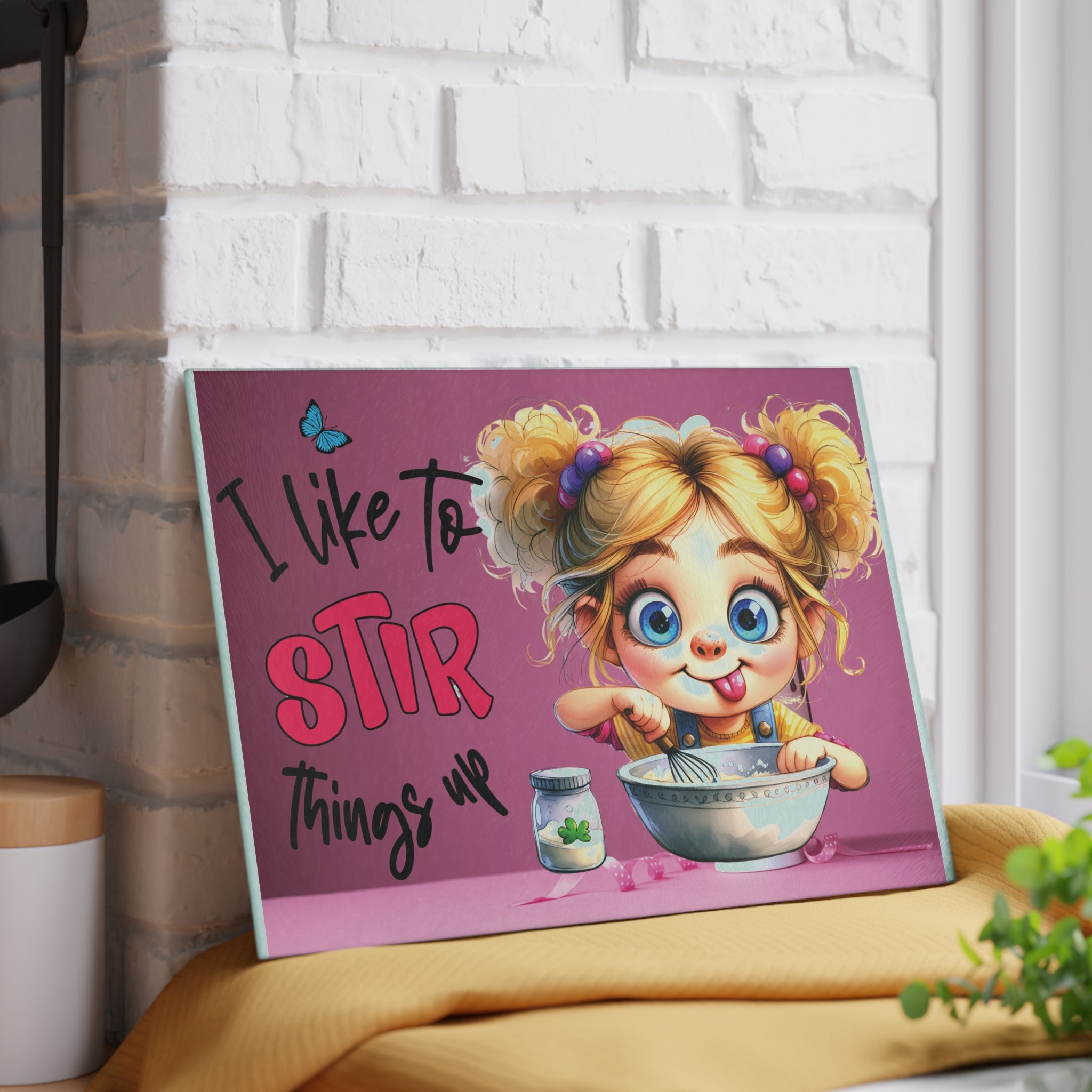 Playful Kitchen Glass Cutting Board, Fun Gift for Bakers, Cooking Decor, Unique Housewarming, Birthday, Kitchen Art