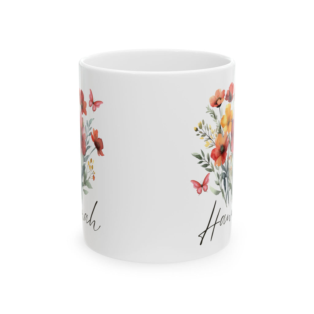 Personalized Floral Ceramic Mug, Customized Gift, Coffee Cup, Tea Mug, Birthday Gift, Housewarming Gift