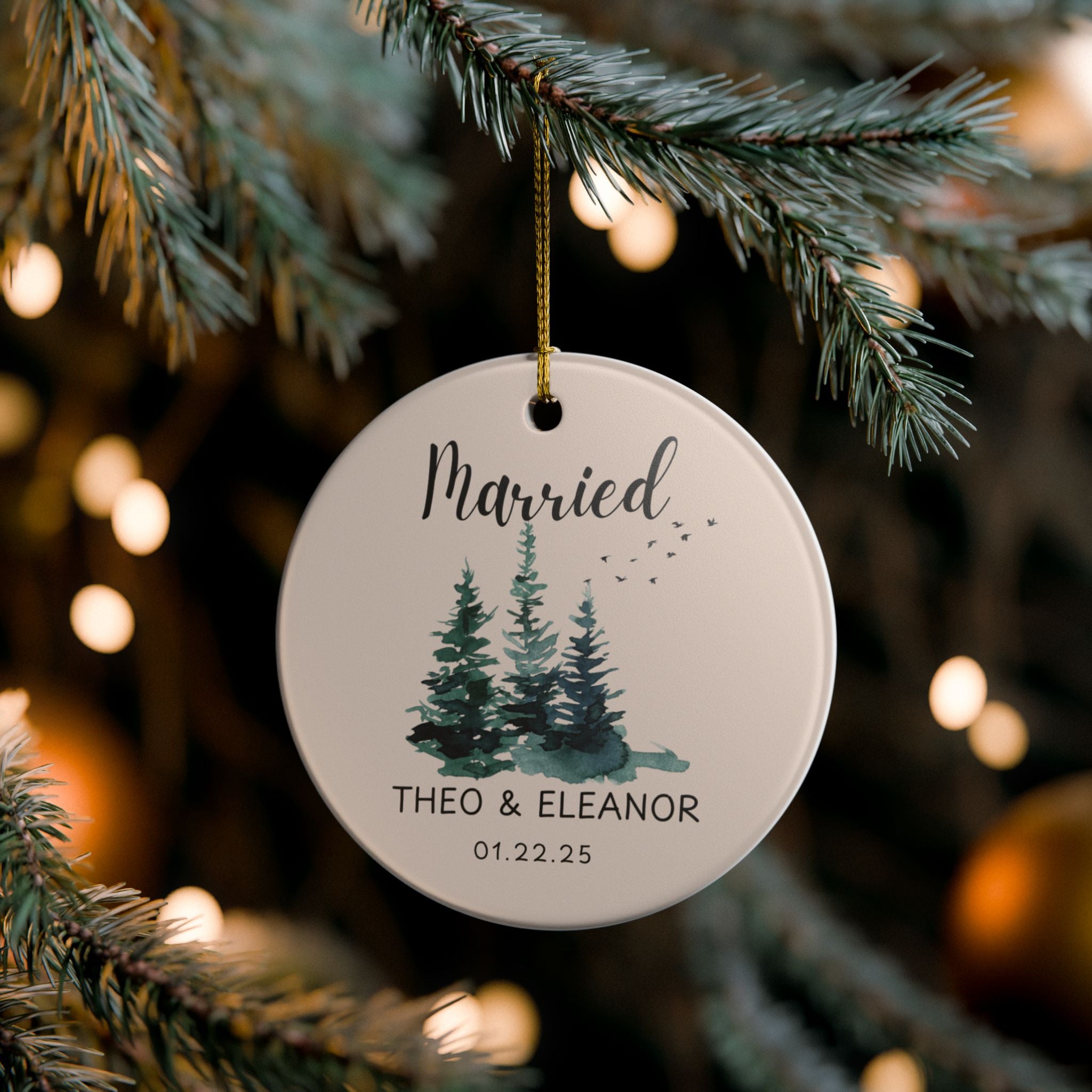 Personalized Wedding Ornament, Custom Married Keepsake, Holiday Decor, Bridal Gift, Tree Ornament, Engagement Decoration